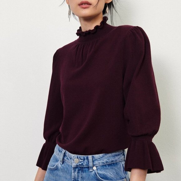 BA&SH Sinto Ruffle Sweater Bordeaux Size XS/0 - Picture 1 of 8
